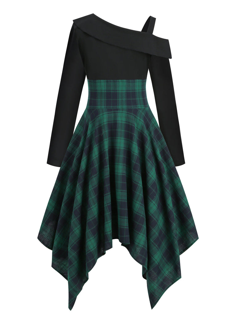 GRÜNES LANGARM PATCHWORK SWING KLEID