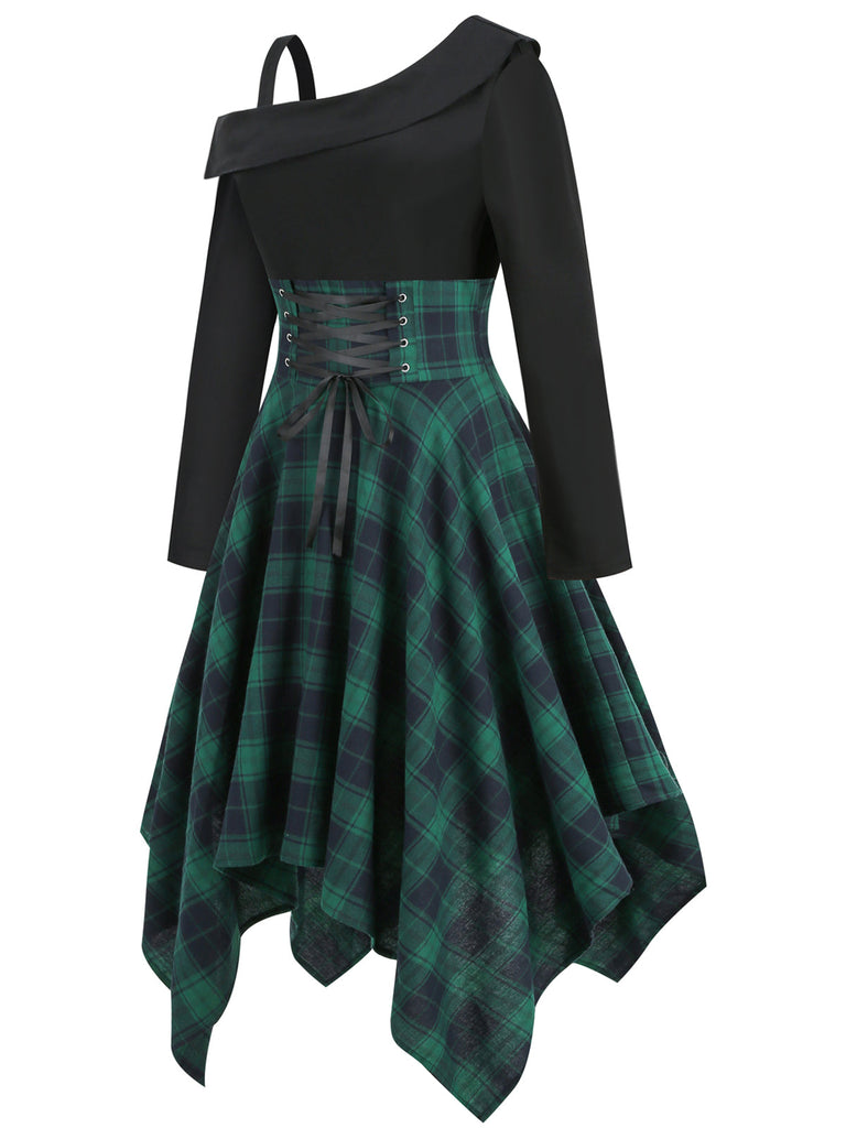 1950er Langarm Patchwork Swing Kleid