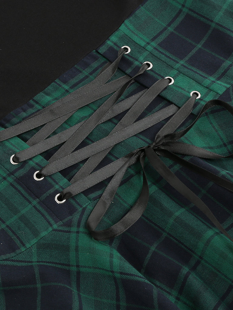 GRÜNES LANGARM PATCHWORK SWING KLEID