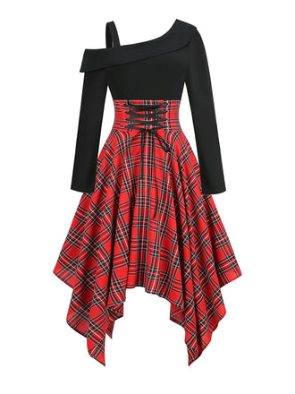 1950er Langarm Patchwork Swing Kleid