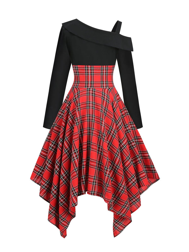 1950er Langarm Patchwork Swing Kleid