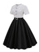 Schwarz 1950er Punkte Patchwork Kleid