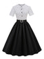 Schwarz 1950er Punkte Patchwork Kleid