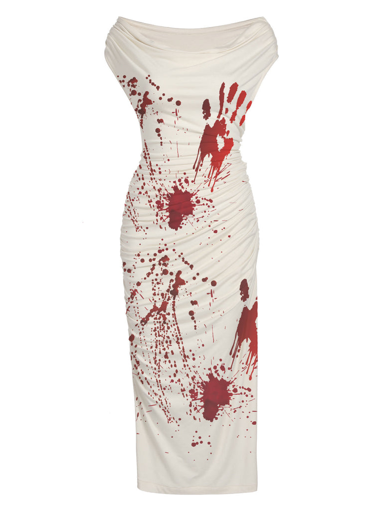 Weiß 1960er Halloween Zombie Braut Blut Bleistiftkleid