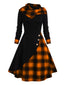 Schwarz & Orange 1950er Weihnachten Plaids Kapuzenkleid