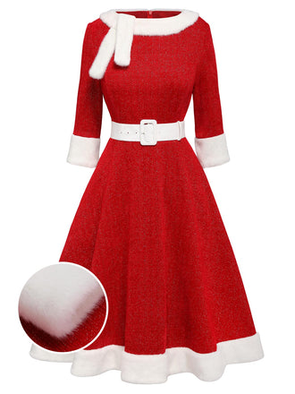 1950ER ROTES PLÜSCH KLEID