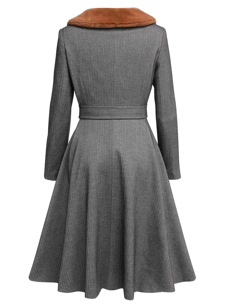 Grau 1930er Kunstpelz Revers Kragen Mantel