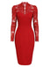 ROTER SPITZE LANGARM PATCHWORK BLEISTIFTKLEID