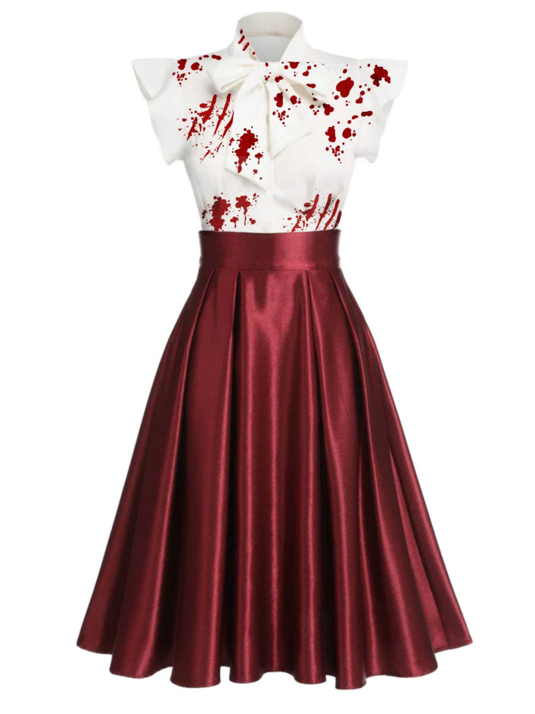 1950er Halloween Zombie Braut Blut Bogen Patchwork Kleid