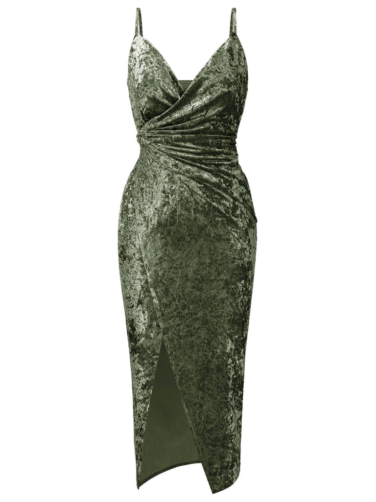 1960ER SOLIDEM SAMT KLEID MIT GESCHLITZTEN TRÄGERN