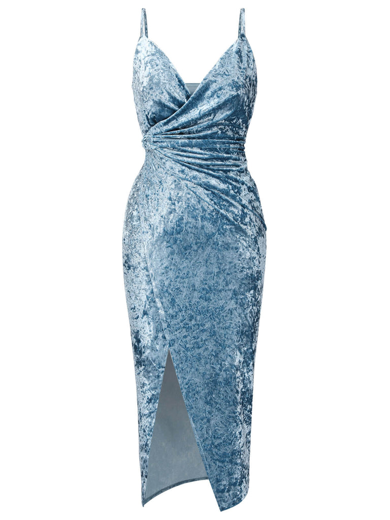 1960ER SOLIDEM SAMT KLEID MIT GESCHLITZTEN TRÄGERN
