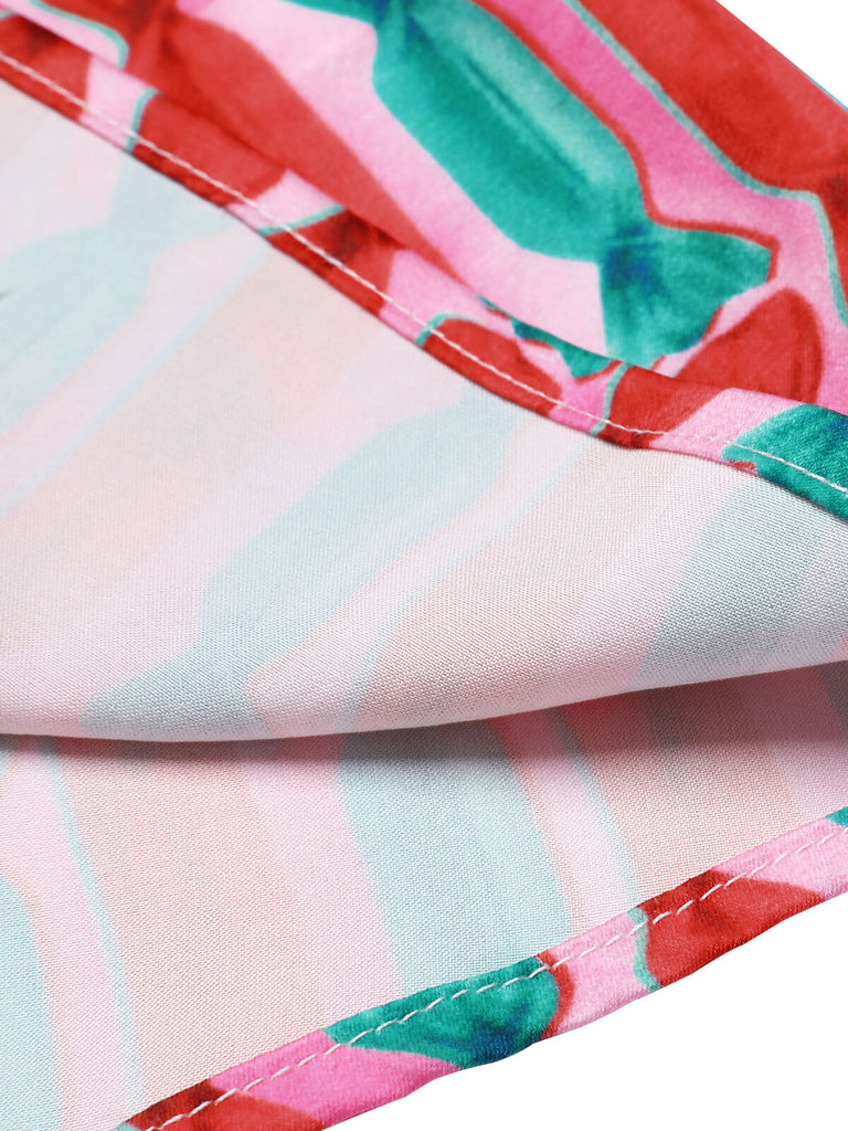 [Vorverkauf] Rosa 1950er Süssigkeit Bindekragen Tasten Bluse