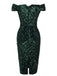 Grün 1960er Pailletten Schulterfrei Bleistift Kleid