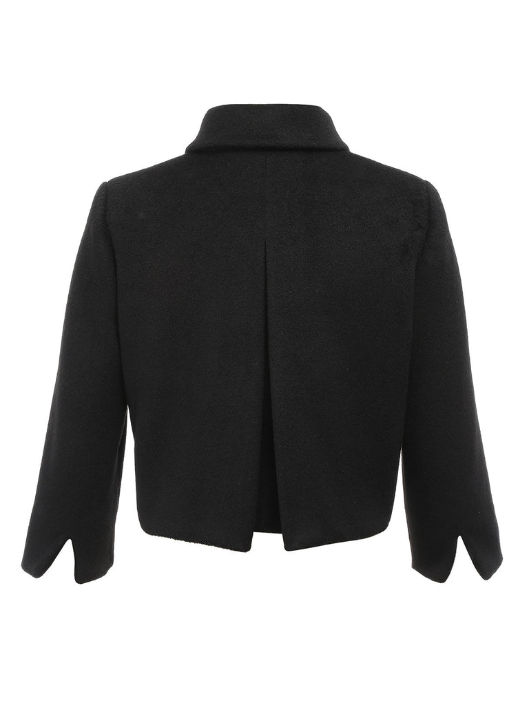 Schwarz 1950er Kunstwolle Wickeln Bolero Jacke