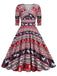1950er V-Ausschnitt Patchwork Weihnachts  Kleid