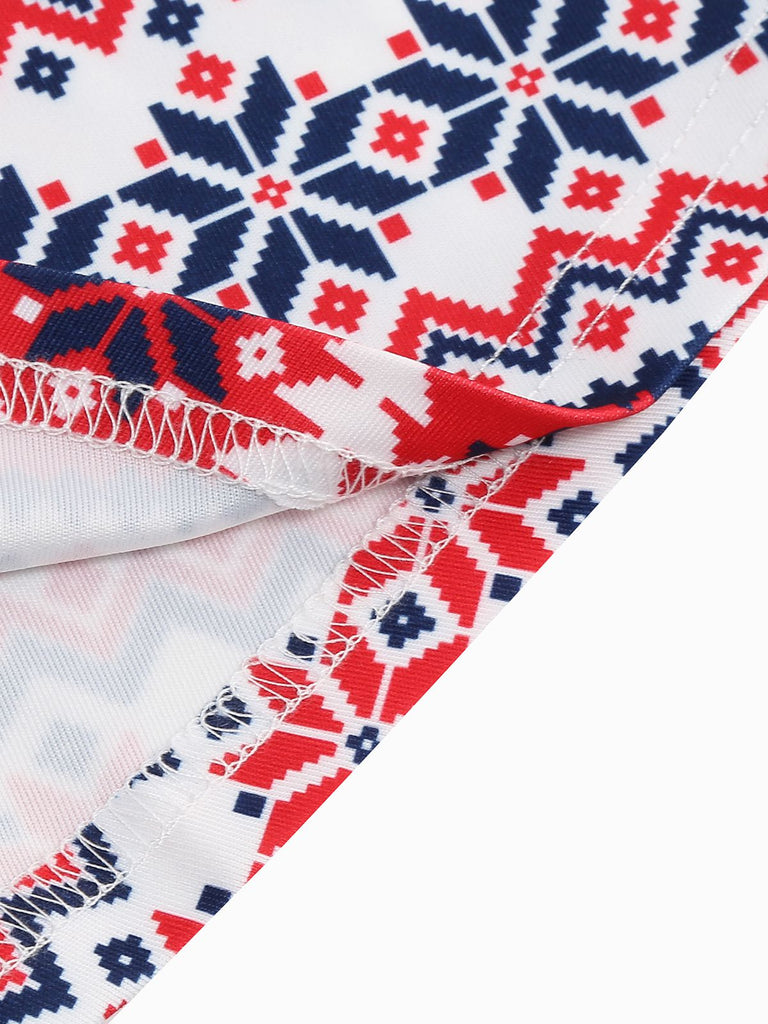 1950er V-Ausschnitt Patchwork Weihnachts  Kleid