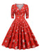 1950er V-Ausschnitt Patchwork Weihnachts  Kleid