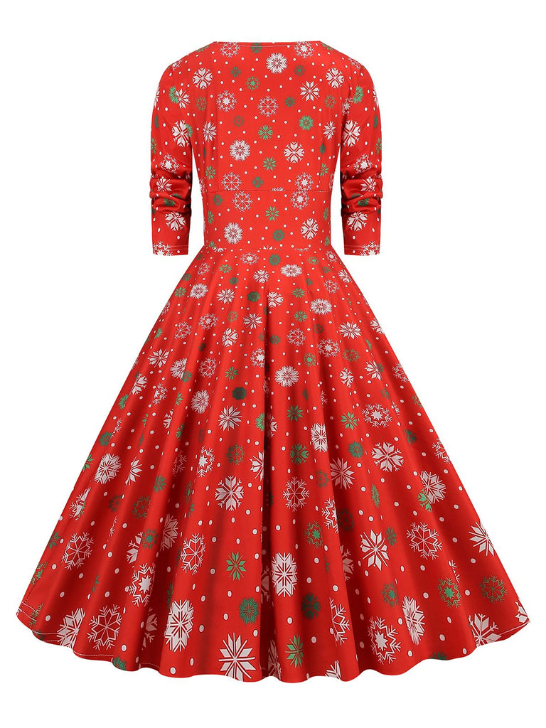 1950er V-Ausschnitt Patchwork Weihnachts  Kleid