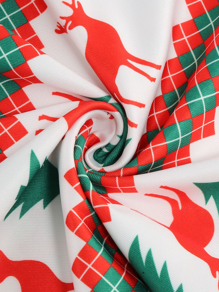 1950er V-Ausschnitt Patchwork Weihnachts  Kleid