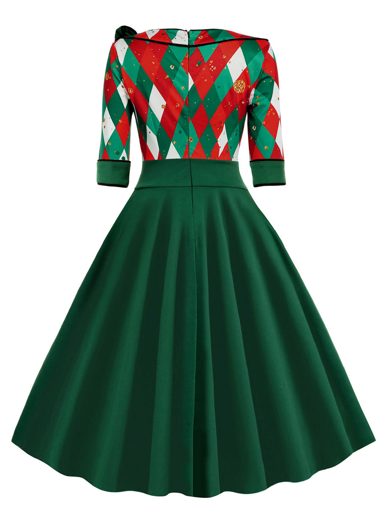 Rotes 1950er Weihnachten Plaids Schleife Dekor Kleid