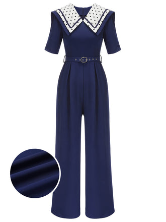 Marineblauer 1950er Dots Jumpsuit
