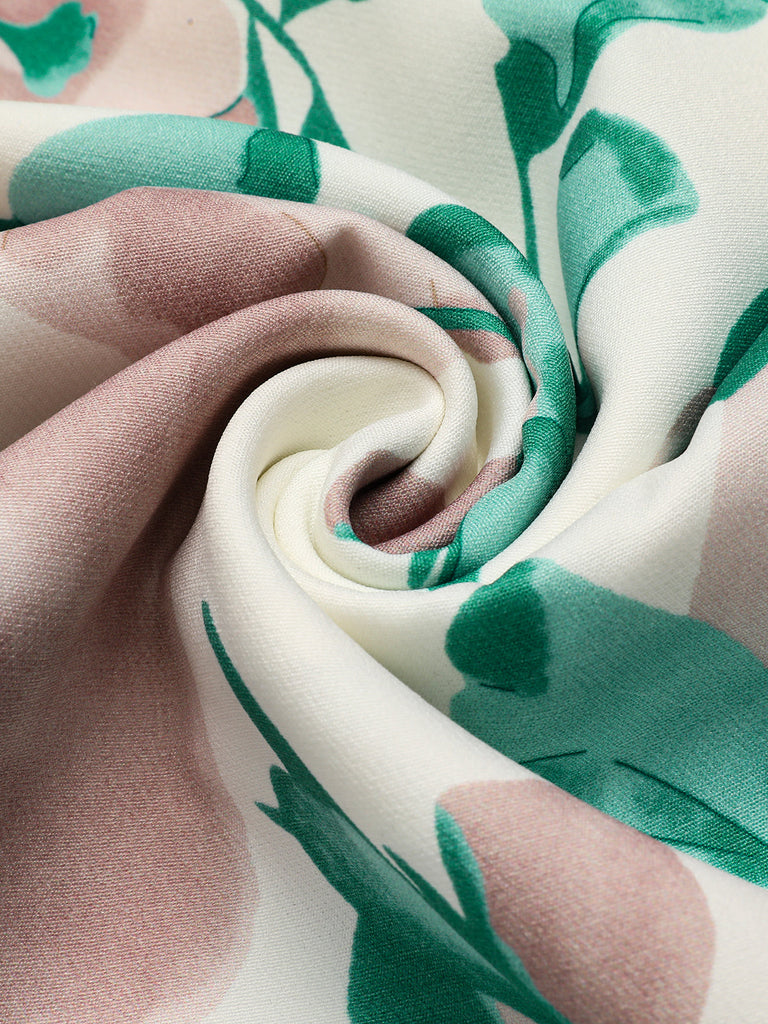 1950er Floral Puffärmel Bleistiftkleid