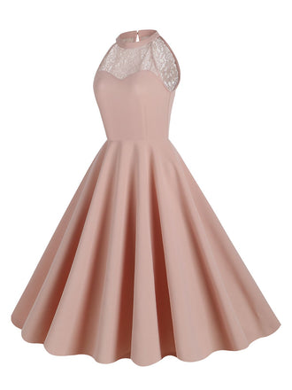 1950er Neckholder Lace-Up Swing Faltenkleid