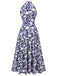Blaues 1930er Stehkragen Blumenkleid