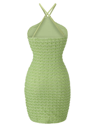 Grünes 1960er Wickelkleid mit festem Halsausschnitt