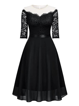 1950er Solides Schulterfreies Patchwork-Kleid Aus Spitze