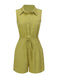 Olivgrün 1950er Solid Revers Gürtel Romper
