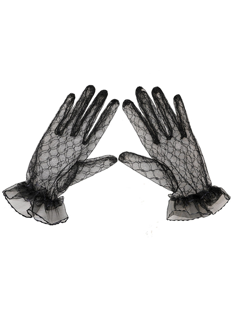 Schwarz Retro Spitze Durchsichtig Handschuhe