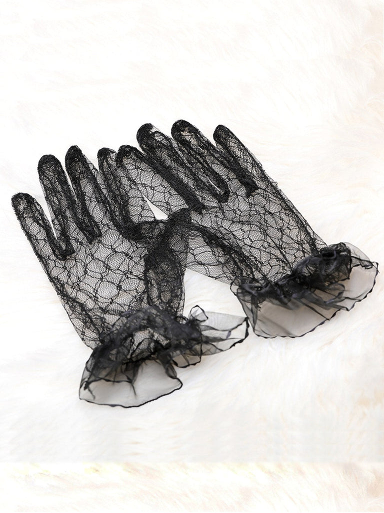 Schwarz Retro Spitze Durchsichtig Handschuhe
