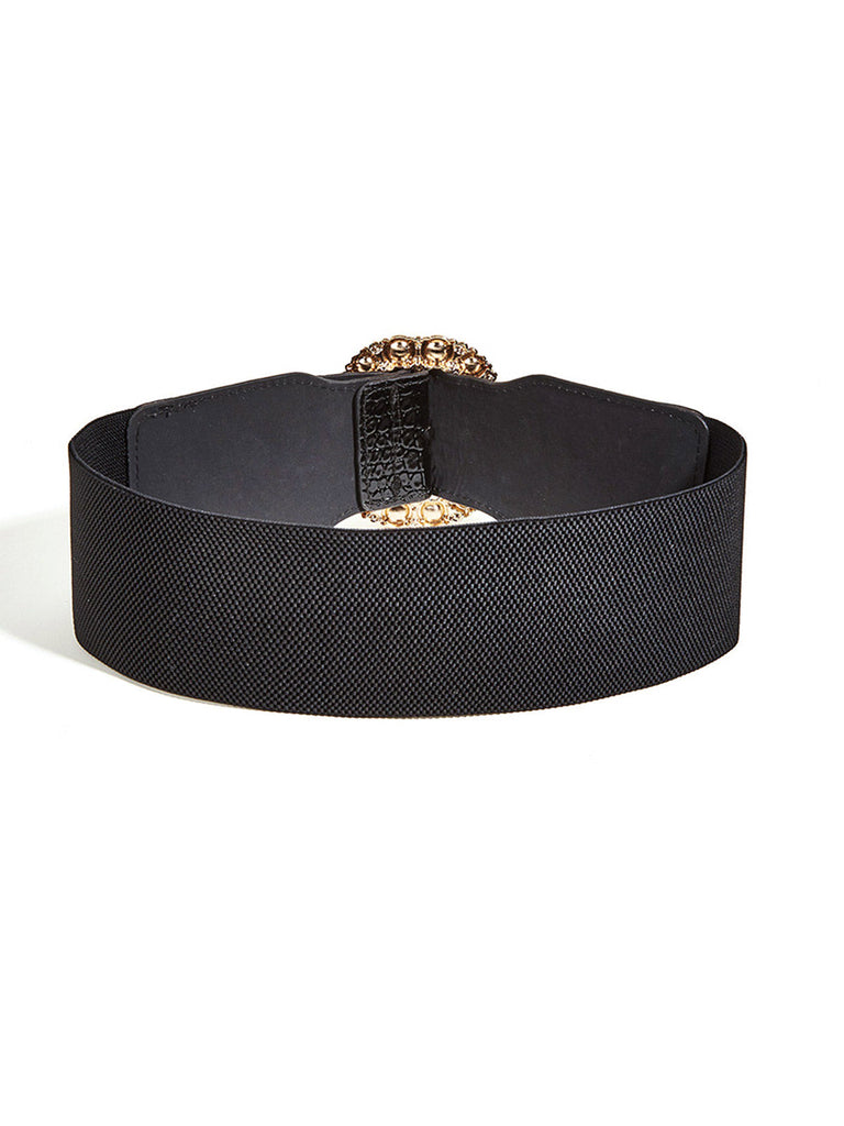 Schwarzer Breiter Retro Gürtel Mit Perle