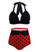 1950er Polka Punkt Plissiert Halter Bikini Set