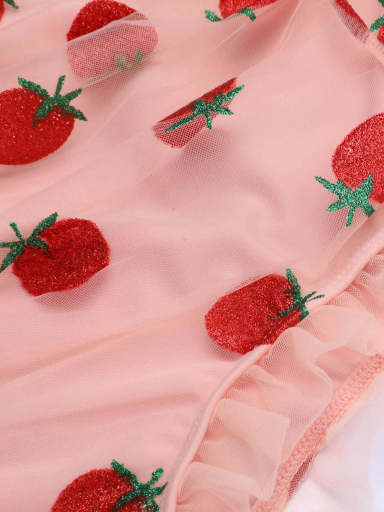 [Übergröße] Rosa 1950er Spitze Erdbeere Bikini Set