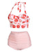 50er Erdbeeren Neckholder Bikini Set mit Schnürung und Raffung