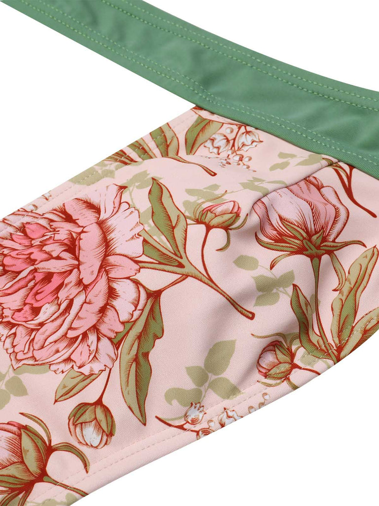 Grün 1930er Pfingstrose Halter Einteiler Badeanzug