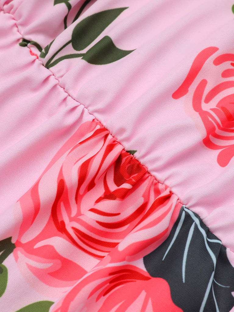 Rosa 1930er Rosen Halter Gürtel Badeanzug
