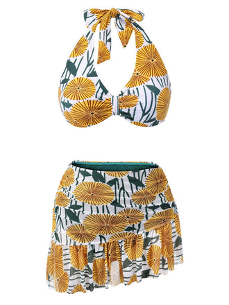 1950er Halter Ping Pong Floral Badeanzug