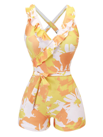 Gelber gemalten Pflanzen und Schnürung Badeanzug