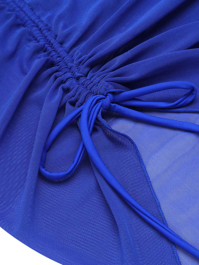 Blauer 1940er Spaghetti-Träger-Badeanzug Mit Perle