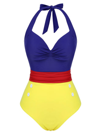 1950er Farbblock Schnürung Halter Badeanzug
