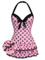 Rosa 1940er Halter Polka Dots Schleife Einteiliger Badeanzug