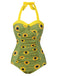 Grün 1930er Sonnenblumen Halter Badeanzug