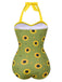 Grün 1930er Sonnenblumen Halter Badeanzug