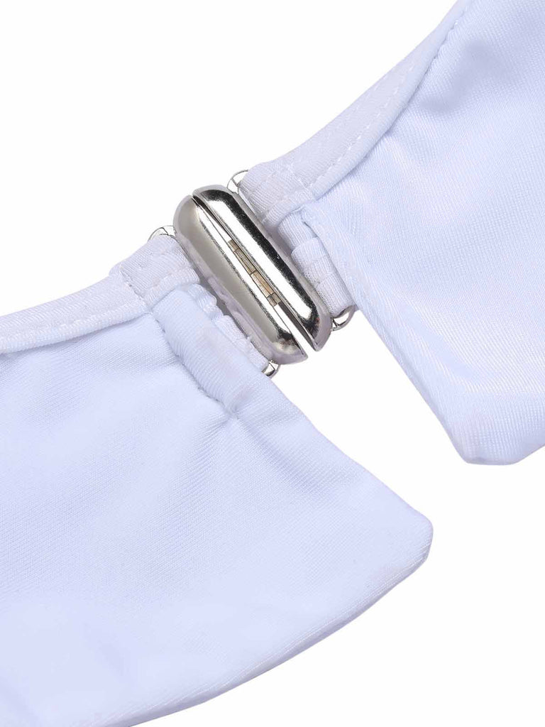 Marineblau 1950er Kragen Gestreifter Navy Badeanzug
