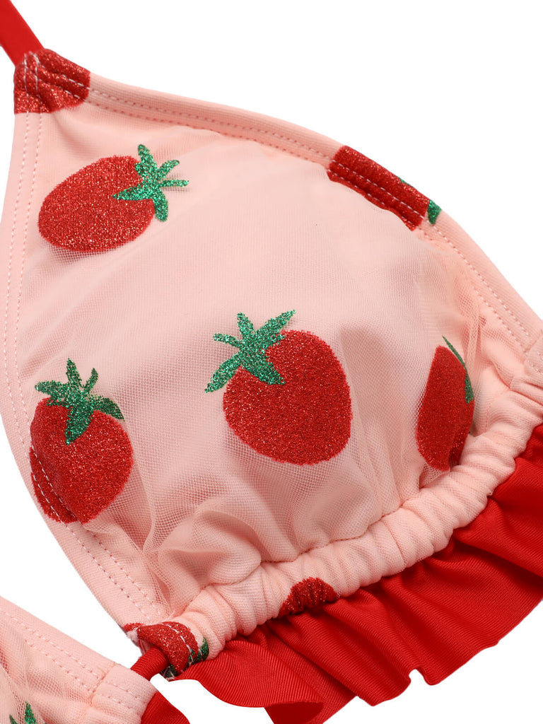 Rosa 1950er Strawberry Schnürung Halter Badeanzug