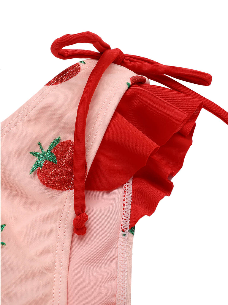 Rosa 1950er Strawberry Schnürung Halter Badeanzug