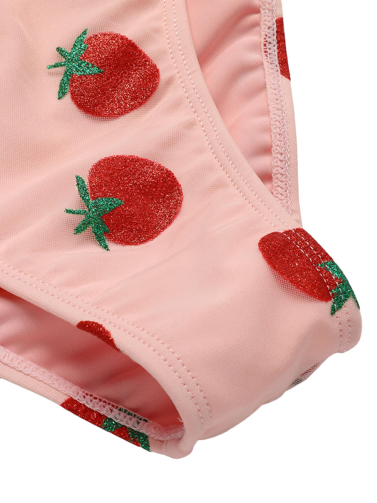 Rosa 1950er Strawberry Schnürung Halter Badeanzug